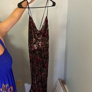 Floral Burnout Velvet Slip Dress in Black and Burgundy